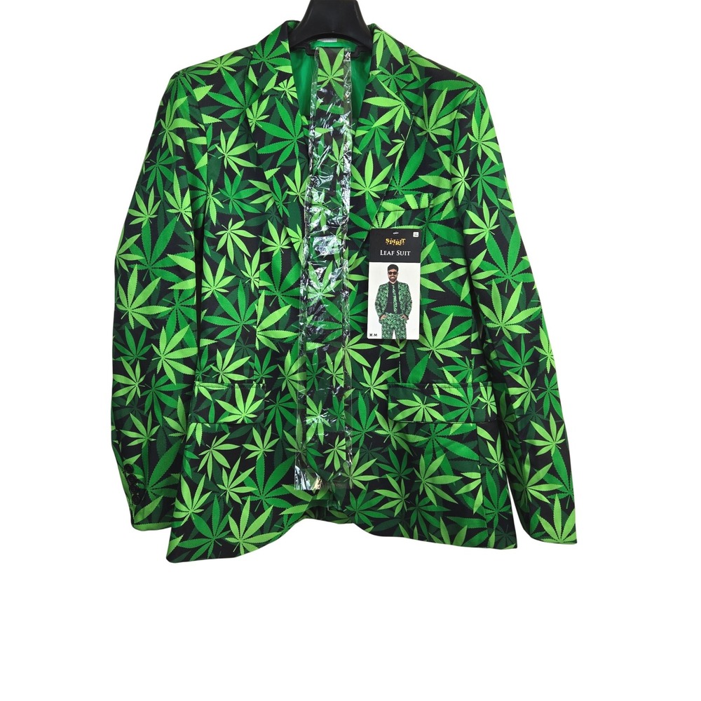 Spirit of Halloween Mens Groovy Green Leaf 3 Piece Suit Costume Medium NEW